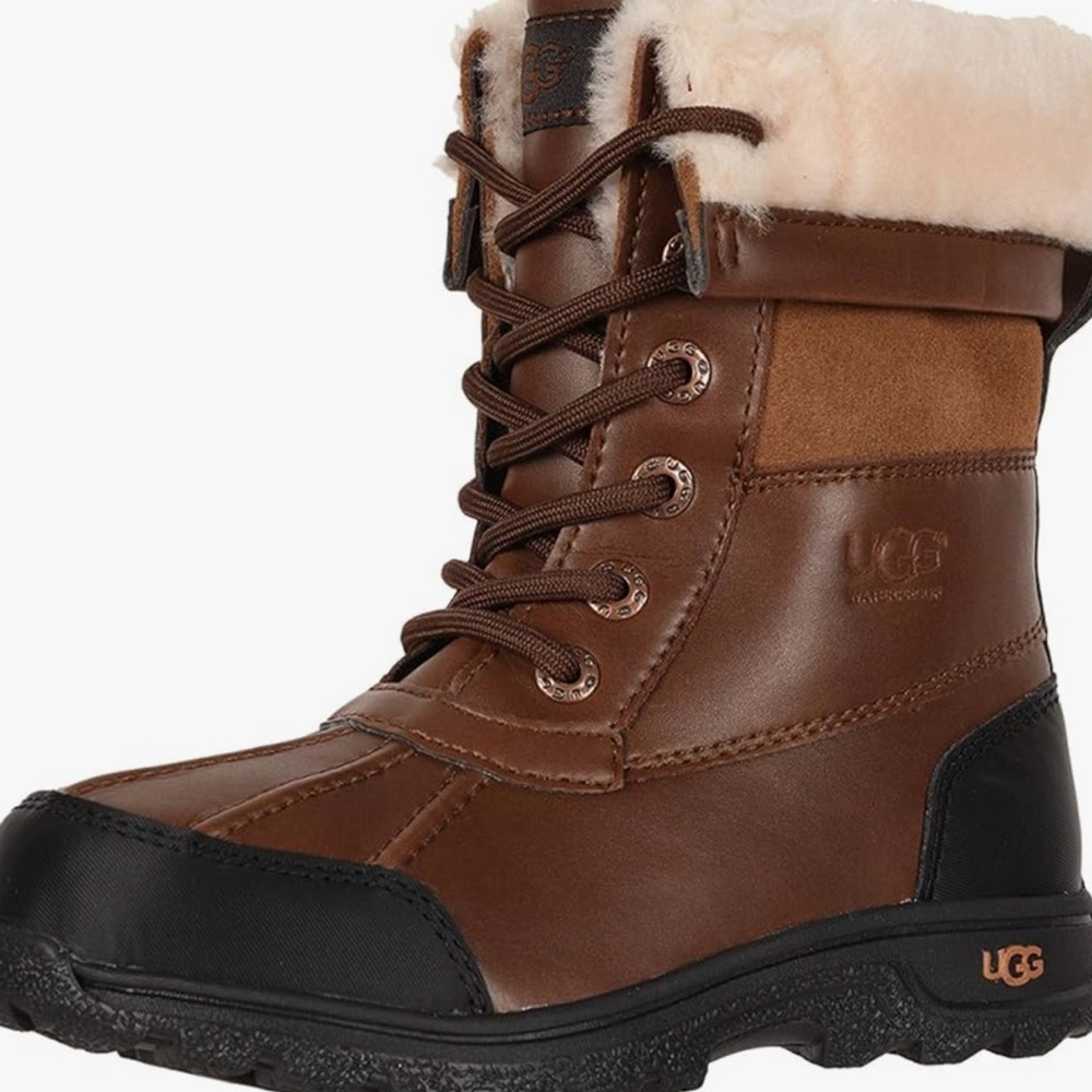 UGG Kids' Butte II CWR Brown Leather Waterproof Ankle Boots Youth Lace Up Size 4